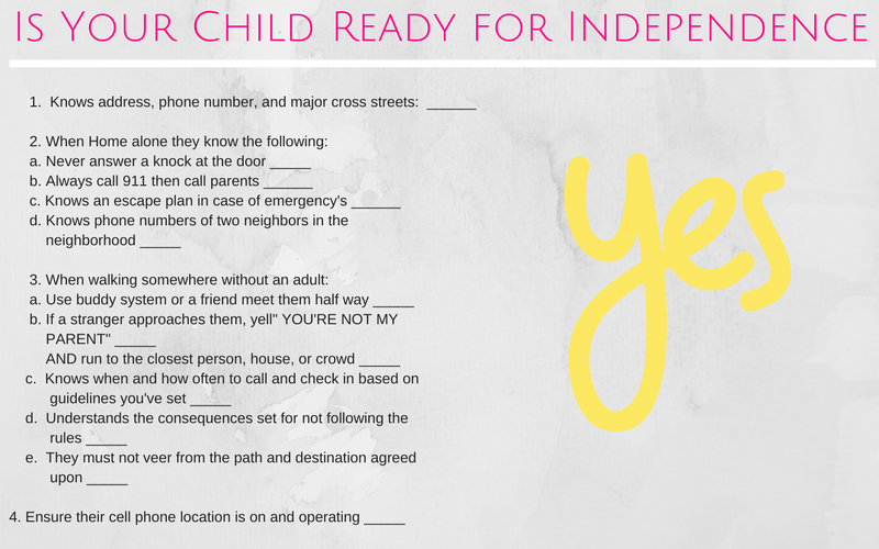 Checklist to Let Your Child Go Safely and Confidently